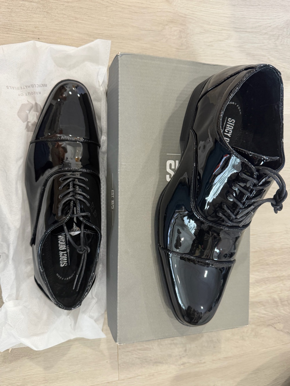 NEW Stacy Adams Black Patent Leather Cap-Toe Oxfords men’s 9.5